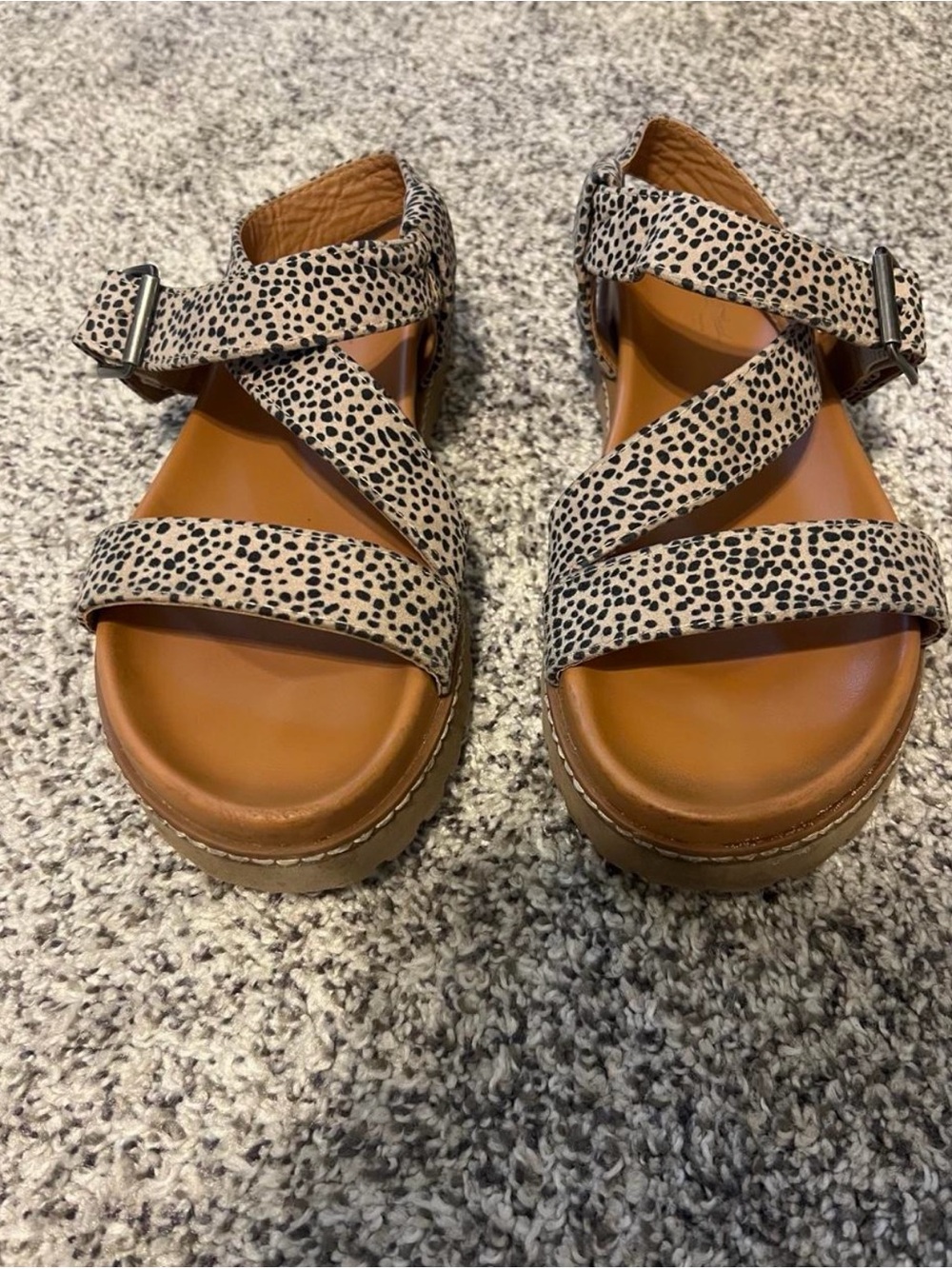 Women’s Tan Platform Sandals with Black Speckle Straps